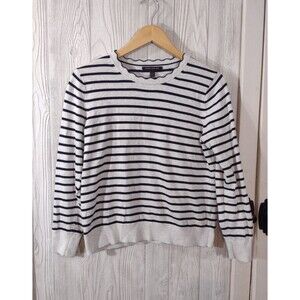 Banana Republic Women's Petite M Striped Scalloped Neck Top Preppy Old Money